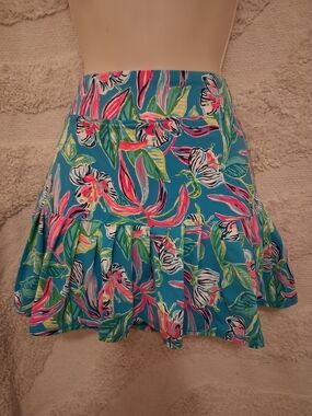 Lilly Pulitzer Blue Tropical Floral Ruffled Skirt